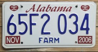 Alabama 2006 Farm Truck License Plate / Tag - 65f2 034 Embossed