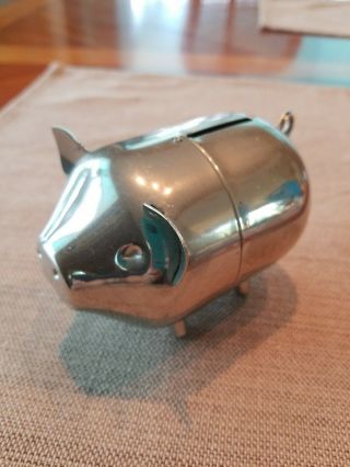 Vintage Small Metal Piggy Bank.  Stainless Steel Construction.  Cond