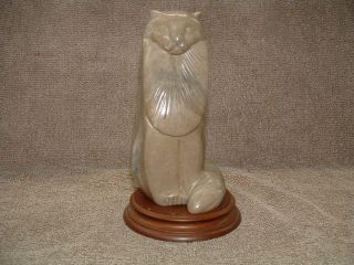 Vintage Soap Stone Marble Alabaster Tiger Lion Cat Sphinx Figurine With Stand