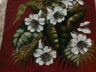 A ANTIQUE VICTORIAN TAPESTRY,  BEADWORK CHAIR PANEL,  CUSHION.  LILIES 2