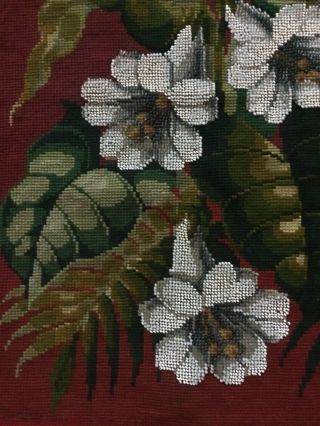 A ANTIQUE VICTORIAN TAPESTRY,  BEADWORK CHAIR PANEL,  CUSHION.  LILIES 3