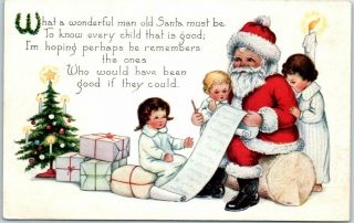 Vintage Whitney Santa Claus Christmas Postcard Red Suit Reading List To Children