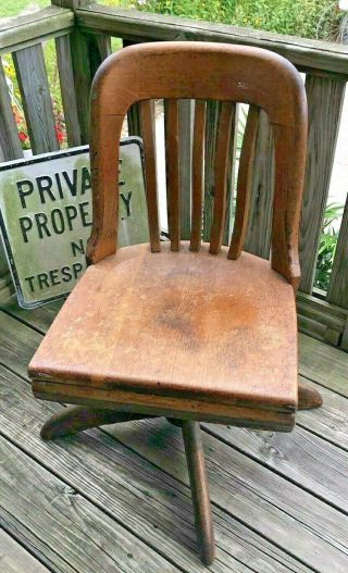 Vintage Detroit Orchestra Solid Oak Wood Chair Swivel Adjustable Tilt Desk Chair