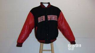Vtg Red Wings Mens Varsity Jacket Leather And Wool.  Black And Red.  Large.