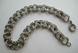Vintage Sterling Silver Starter Charm Bracelet Double Links 7 " Long 8a