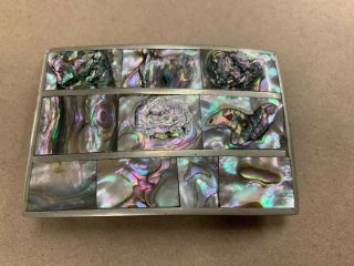 Vintage Mexico 55g Silver And Abalone Inlay Belt Buckle 2 " By 1.  5 "