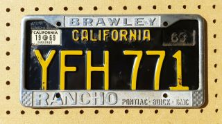 Vintage Metal Dealer License Plate Frame Rancho Buick Gmc Pontiac Brawley Ca