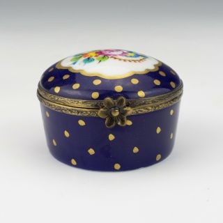 Vintage Limoges China - Hand Painted & Gilded Cobalt Blue Pill Box