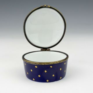 Vintage Limoges China - Hand Painted & Gilded Cobalt Blue Pill Box 2