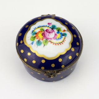 Vintage Limoges China - Hand Painted & Gilded Cobalt Blue Pill Box 3