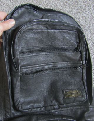 Vintage Eddie Bauer Black Leather Book Bag Backpack,  Owner 40,  Years