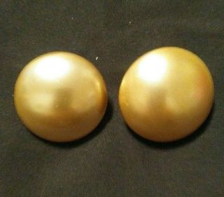 Vintage Large 1 1/4 Inch Diameter Pearl Button Clip - On Earrings Very Pretty