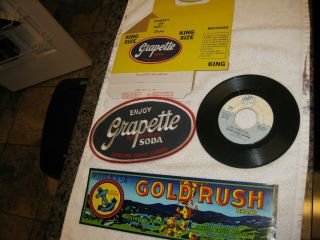 Grapette Vintage Uniform Patch,  Bottle Carton,  Old Fruit Crate Label,  45 Record