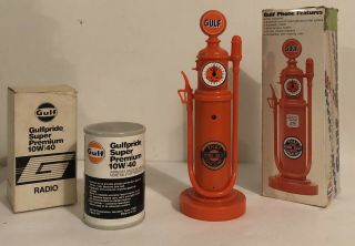 Vintage Gulf Oil Gas Pump Phone Gasoline Telephone Box Oil Can Radio Collectors