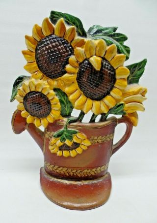 Vintage Cast Iron Sunflower Bouquet Door Stop 8 " Tall Tres Magnifique