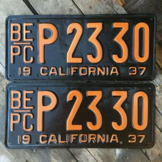 1937 California Truck License Plate Pair Be Pc P 23 30 Yom Dmv Clear