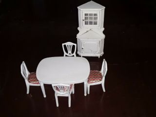 Vintage Lundby Dollhouse Dining Room Table And Chairs With Matching Hutch