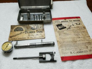 Vintage Ames Cylinder Gauge Dial Indicator W Metal Case & Instructions