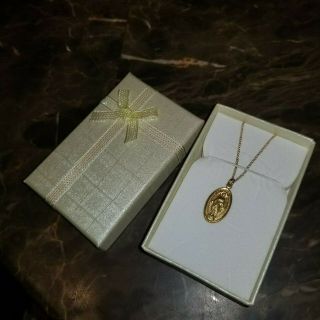 Vintage 14kt Gold Filled Virgin Mary Miraculous Medal Pendant Necklace 1/20 12kt