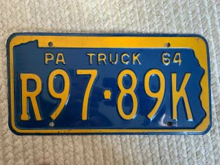 Vtg Pennsylvania 1964 Truck License Plate Old Car Auto Tag Garage Man Cave Gift