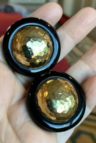 Fab Vtg 80s 90s Chunky Runway High Dome Quality Hammered Gold Lucite Earrings