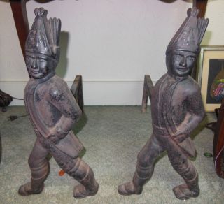 ANTIQUE HESSIAN SOLDIERS ANDIRONS FROM CAST IRON WITH SUPPORT LEGS 3