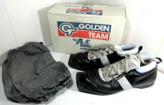 Vintage Golden Team Artex Cross Country Ski Boots W/ Gaiters,  Box,  Size 43 Eu