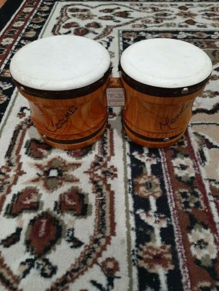 Vintage Cozumel Mexico Bongo Drums Wood Leather Hide No.  183 9.  5 " Wide 4.  5 " Tall