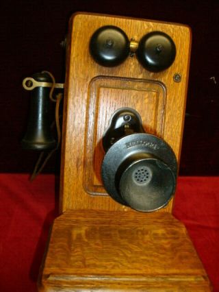 Antique Kellogg Wall Phone Oak Case C.  1900 Has Inside Mechanism