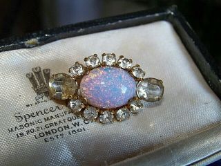 Vintage Czech Jewellery Fire Opal Dragons Breath & Rhinestone Brooch Shawl Pin