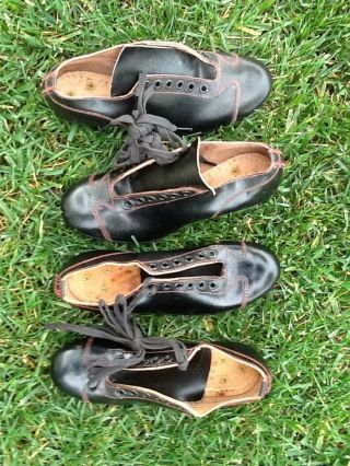 Pair Minty Vintage Old Antique 1950s Black Leather Awesome Baseball Cleats