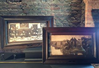 Pair Large Antique Black And White W.  Dendy Sadler Prints - Oak Frames (72x45cm)