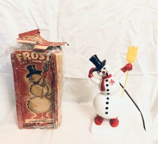 Antique Frosty The Snowman Christmas Miller Figure Light Plastic Holiday Broom