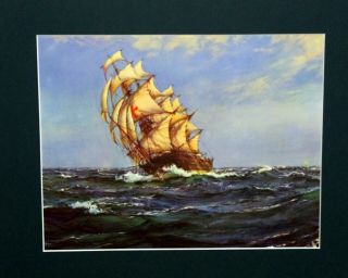 Vintage Fine Art Print Sailing Ship,  Montague Dawson,  C1930s Matted Unframed