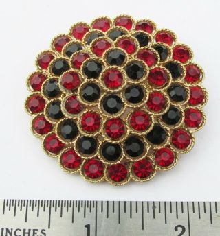 Vintage Signed Lisner Pin Brooch With Red And Black Stones Large 2 1/8 "