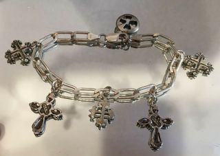 Vintage Sterling Silver Religious 6 Crosses Charm Bracelet 22 Grams