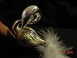 Large Vintage Blown Mercury Glass Bird Swan Clip On Xmas Tree Ornament W/tail