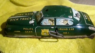 Vintage Wind Up Squad Car Police Dick Tracy 1949 Toy Pressed Tin Lithograph Marx