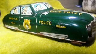 Vintage Wind Up Squad Car Police Dick Tracy 1949 Toy Pressed Tin Lithograph Marx 3
