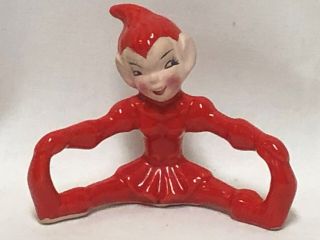 Vintage Christmas Gilner Girl Elf/pixie Touching Toes Figurine Red Suit 1950s