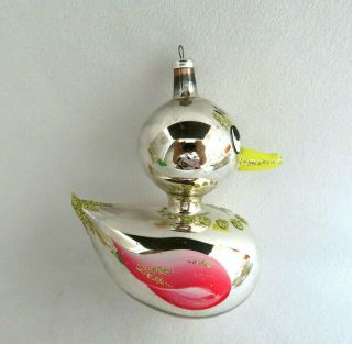 Vintage Italian Blown Mercury Glass Christmas Duck Ornament