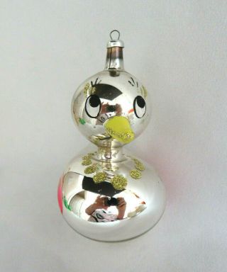 Vintage Italian Blown Mercury Glass Christmas Duck Ornament 2