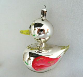 Vintage Italian Blown Mercury Glass Christmas Duck Ornament 3