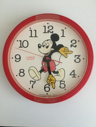 Vintage Walt Disney Co Mickey Mouse Red Lorus Quartz Wall Clock Japan 10 - 3/8”