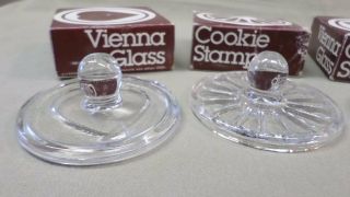 495M Vtg Set 4 Vienna Glass Cookie Stamps in Boxes 2 1/2 