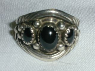 Vintage Old Pawn Sterling Black Onyx Ring Signed Sc - Sharon Cisco? - Size 9 3/4