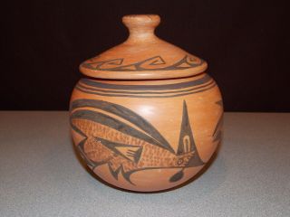 Antique Native American Hopi Indian Zella Cheeda Hand Coiled Pot W/lid 6 - 1/2 "
