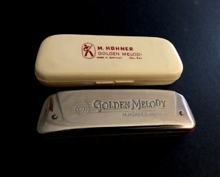 ❤️vintage Hohner Golden Melody Harmonica Key C With Very Case