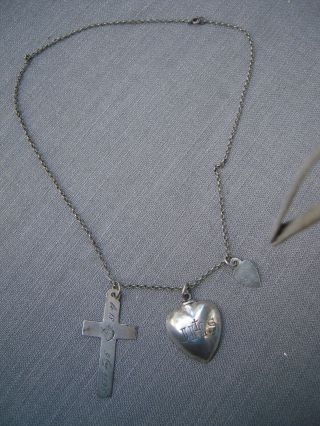 Antique French Silver Sterling Nuns Crucifix Cross Bleeding Heart Pendant