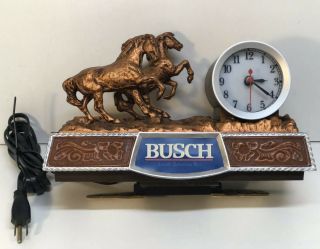 Vintage Busch Beer Cash Register Clock Sign Western Theme Wild Horses 1984